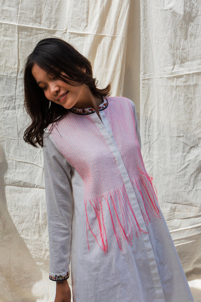 Nika Nikasha Hand woven embroidered tunic pintucks white Indian Designer wear Melange Singapore Online Shopping Sustainable fashion clothing