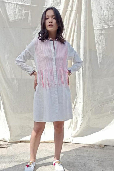 Nika Nikasha Hand woven embroidered tunic pintucks white Indian Designer wear Melange Singapore Online Shopping Sustainable fashion clothing