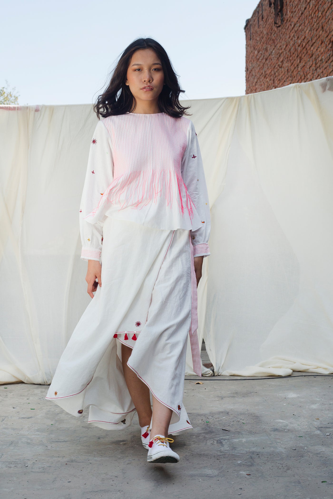 Nika Nikasha Hand woven embroidered top white Indian Designer wear Melange Singapore Online Shopping Sustainable fashion clothing