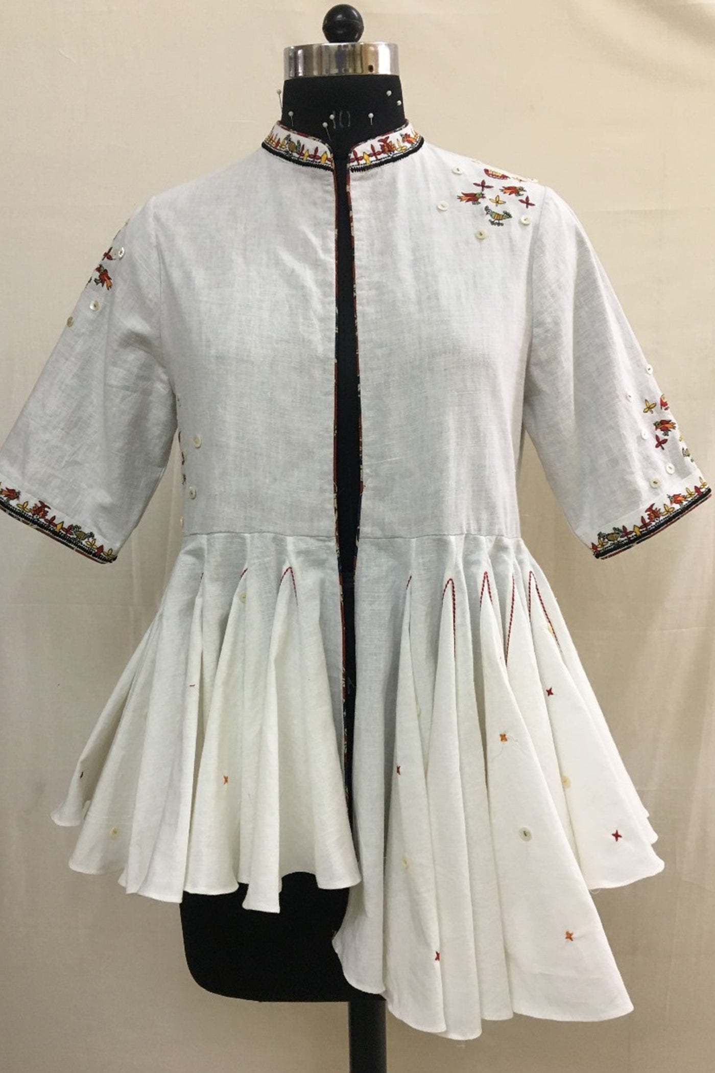 Nika Nikasha Hand woven embroidered peplum jacket white Indian Designer wear Melange Singapore Online Shopping Sustainable fashion clothing