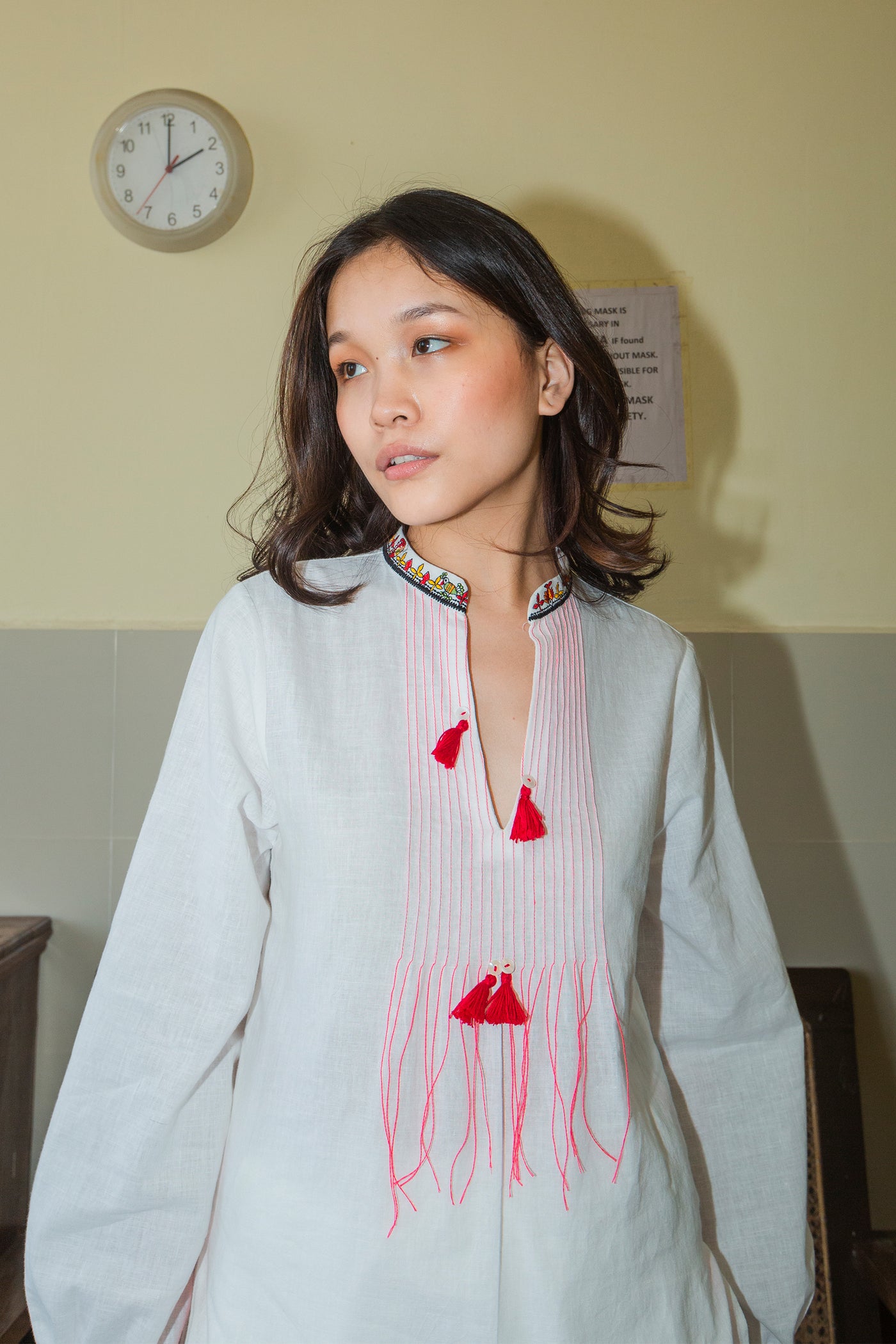Nika Nikasha Hand woven embroidered tunic white Indian Designer wear Melange Singapore Online Shopping Sustainable fashion clothing