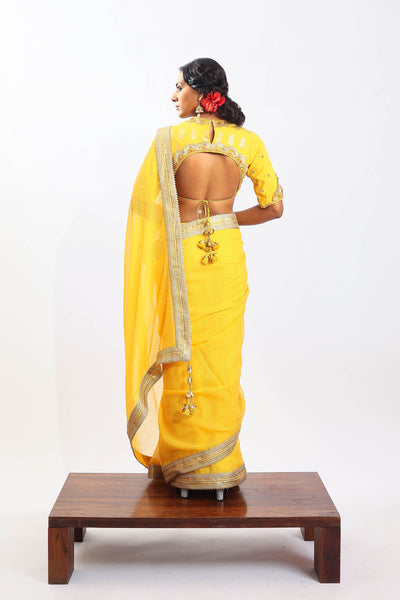 Nikasha Pitambari Yellow Handwoven Banarasi Kota Doria Saree festive Indian designer wear online shopping melange singapore