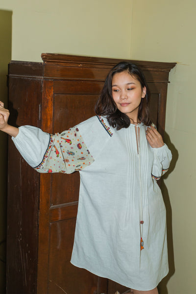 Nika Nikasha Hand woven embroidered tunic white Indian Designer wear Melange Singapore Online Shopping sustainable fashion clothing