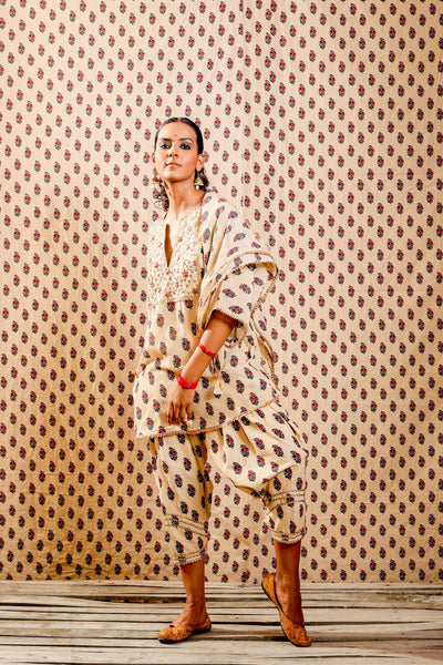 Nikasha Beige Soft Cotton Kurta Set festive Indian designer wear online shopping melange singapore