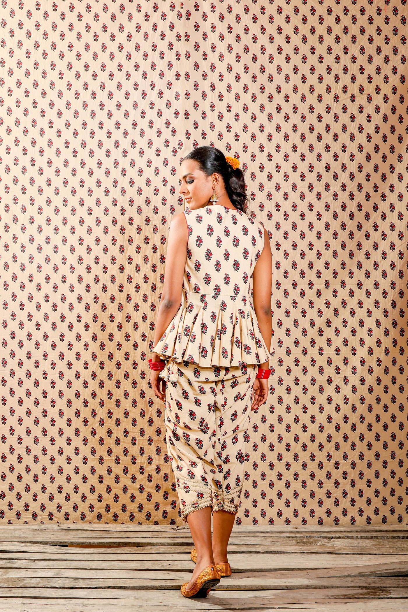 Nikasha Beige Hand Woven Cotton Silk Jacket with Pants festive Indian designer wear online shopping melange singapore