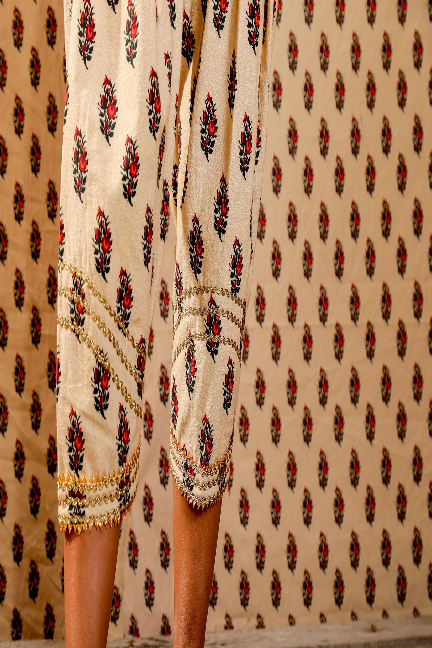 Nikasha Beige Hand Woven Cotton Silk Jacket with Pants festive Indian designer wear online shopping melange singapore