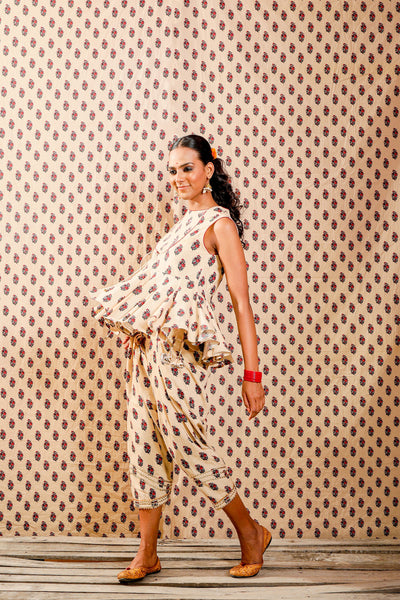Nikasha Beige Hand Woven Cotton Silk Jacket with Pants festive Indian designer wear online shopping melange singapore