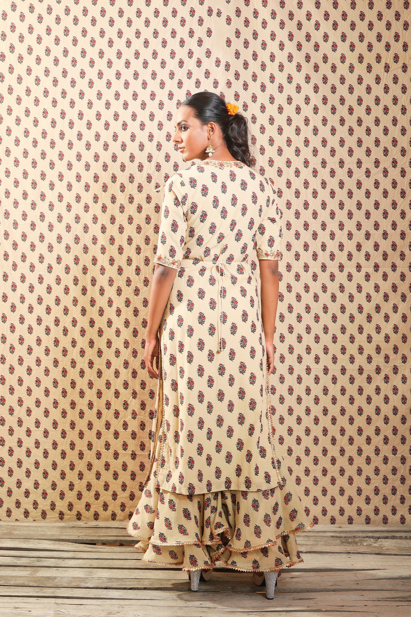 Nikasha Beige Hand Wooven Cotton Silk Angrakha With Sharara And Dupatta festive Indian designer wear online shopping melange singapore