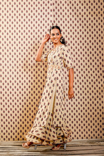 Nikasha Beige Hand Wooven Cotton Silk Angrakha With Sharara And Dupatta festive Indian designer wear online shopping melange singapore