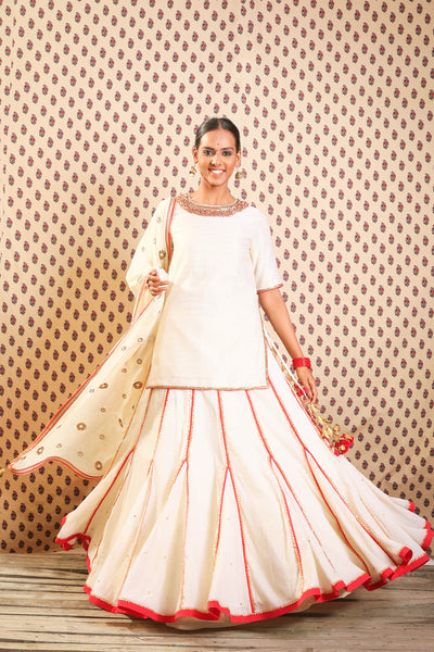 Nikasha Ivory raw silk kurta with jamdani godet lehenga and dupatta festive Indian designer wear online shopping melange singapore