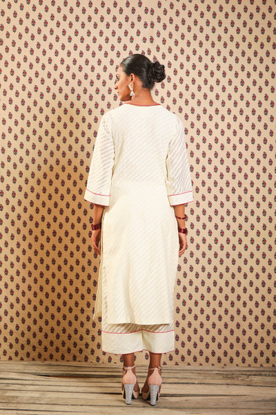 Nikasha Ivory Hand Woven Chanderi Kurta With Pants And Dupatta festive Indian designer wear online shopping melange singapore