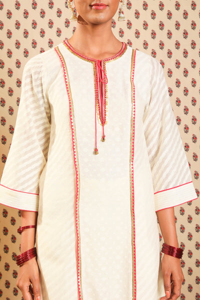 Nikasha Ivory Hand Woven Chanderi Kurta With Pants And Dupatta festive Indian designer wear online shopping melange singapore