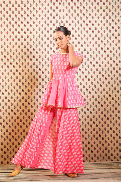 Nikasha Mithai Pink Soft Cotton Peplum Top with Pants festive Indian designer wear online shopping melange singapore
