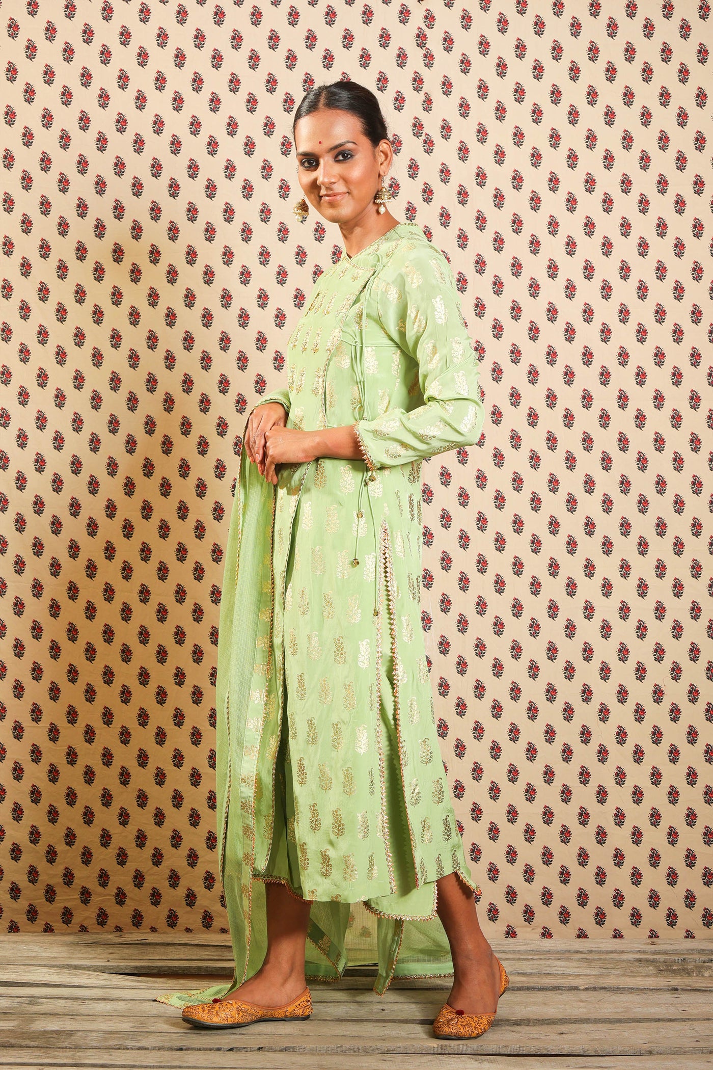 Nikasha Pista Green Angrakha With Pants And Kota Doria Dupatta festive Indian designer wear online shopping melange singapore
