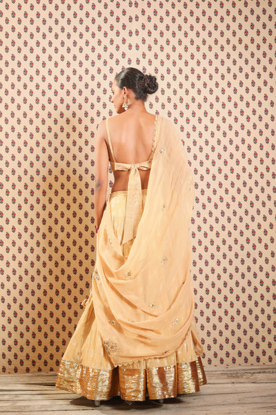 Nikasha Sand Brown Cotton Silk Lehenga With Rawsilk Bralette And Dupatta festive Indian designer wear online shopping melange singapore
