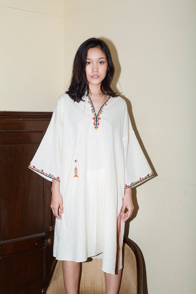 Nika Nikasha Hand woven embroidered tunic white Indian Designer wear Melange Singapore Online Shopping Sustainable fashion clothing
