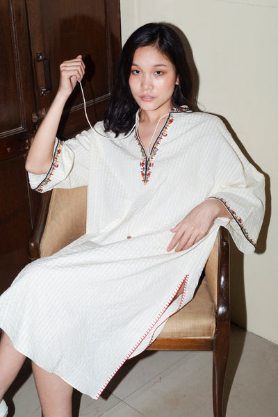 Nika Nikasha Hand woven embroidered tunic white Indian Designer wear Melange Singapore Online Shopping Sustainable fashion clothing