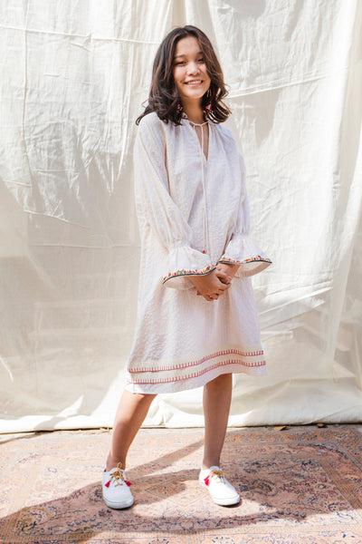 Nika Nikasha Hand woven embroidered tunic white Indian Designer wear Melange Singapore Online Shopping Sustainable fashion clothing