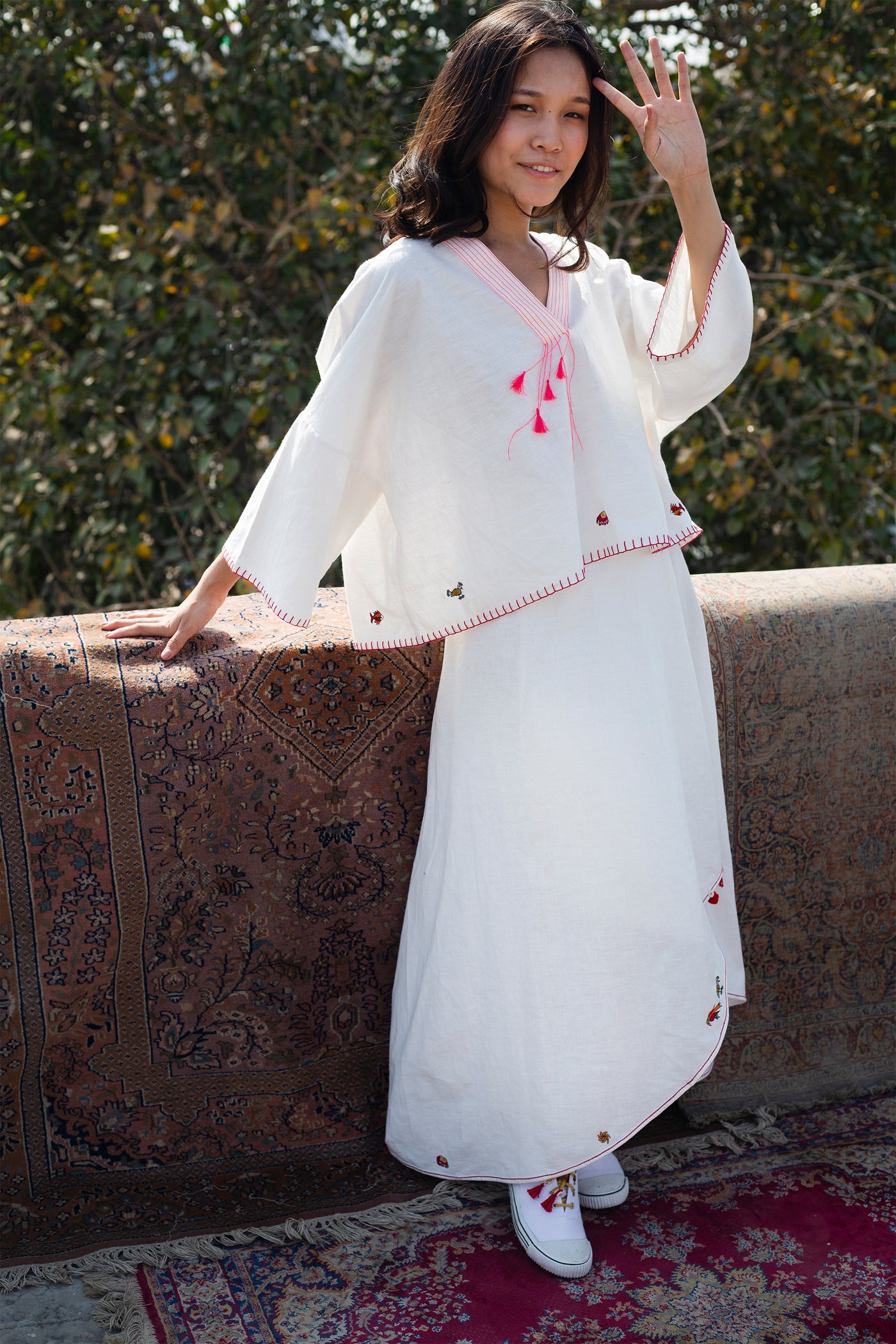Nika Nikasha Hand woven embroidered cami top white Indian Designer wear Melange Singapore Online Shopping Sustainable fashion clothing
