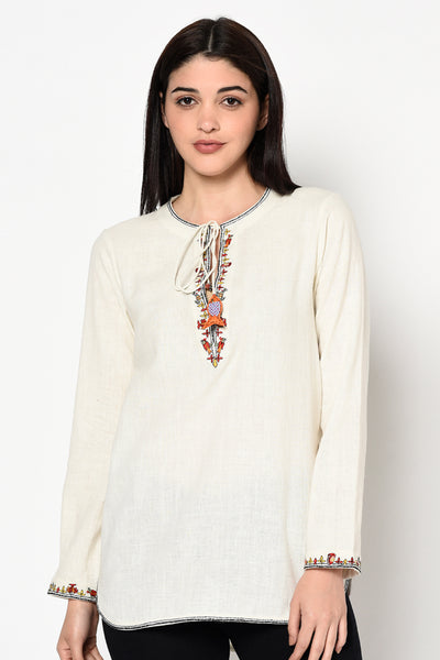Nika Nikasha Hand woven embroidered top white Indian Designer wear Melange Singapore Online Shopping sustainable clothing fashion