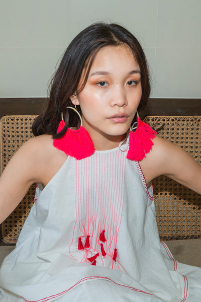 Nika Nikasha Hand woven embroidered halter top white Indian Designer wear Melange Singapore Online Shopping sustainable clothing fashion
