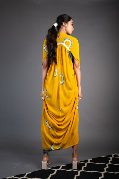 Nupur Kanoi Back Cowl Jacket With Sack Dress Mustard and Grey Online Shopping Melange Singapore Indian Designer Wear