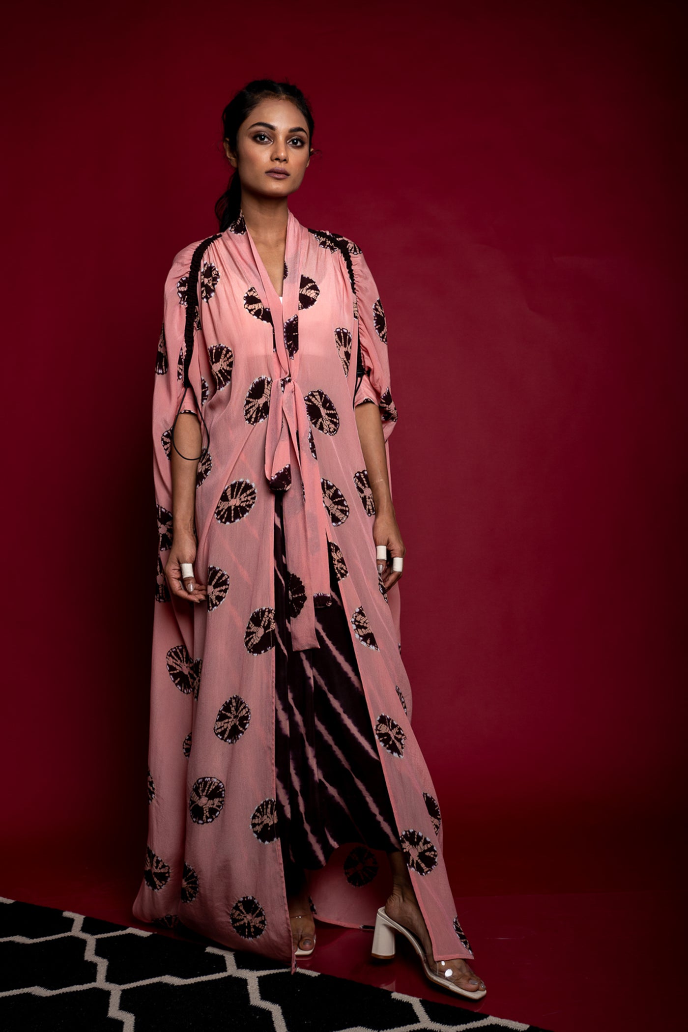 Nupur Kanoi Big Jacket With Lungi Set Old-rose and Brown Online Shopping Melange Singapore Indian Designer Wear
