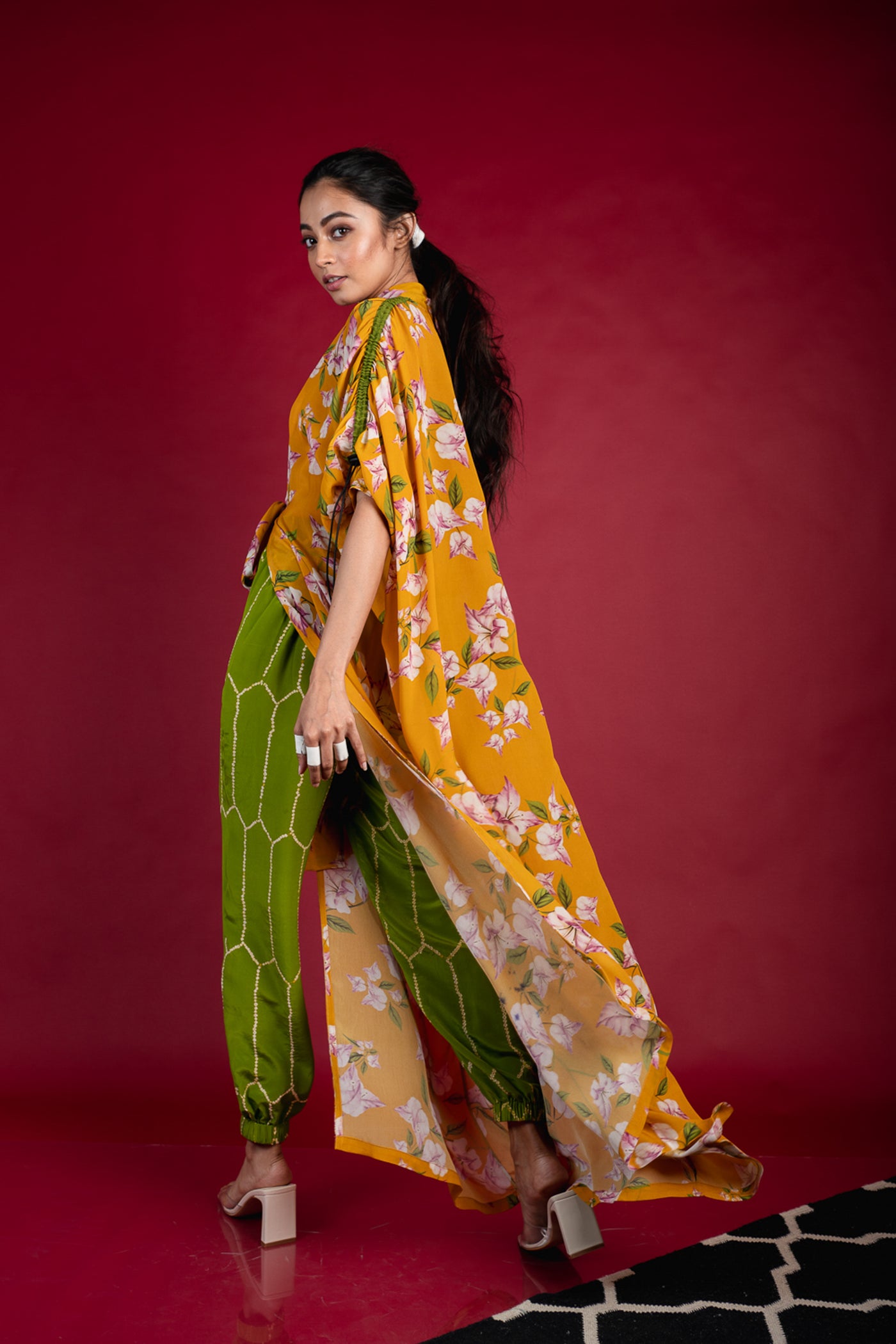 Nupur Kanoi Big Jacket With Track Pant Set Yellow and Pista Green Online Shopping Melange Singapore Indian Designer Wear
