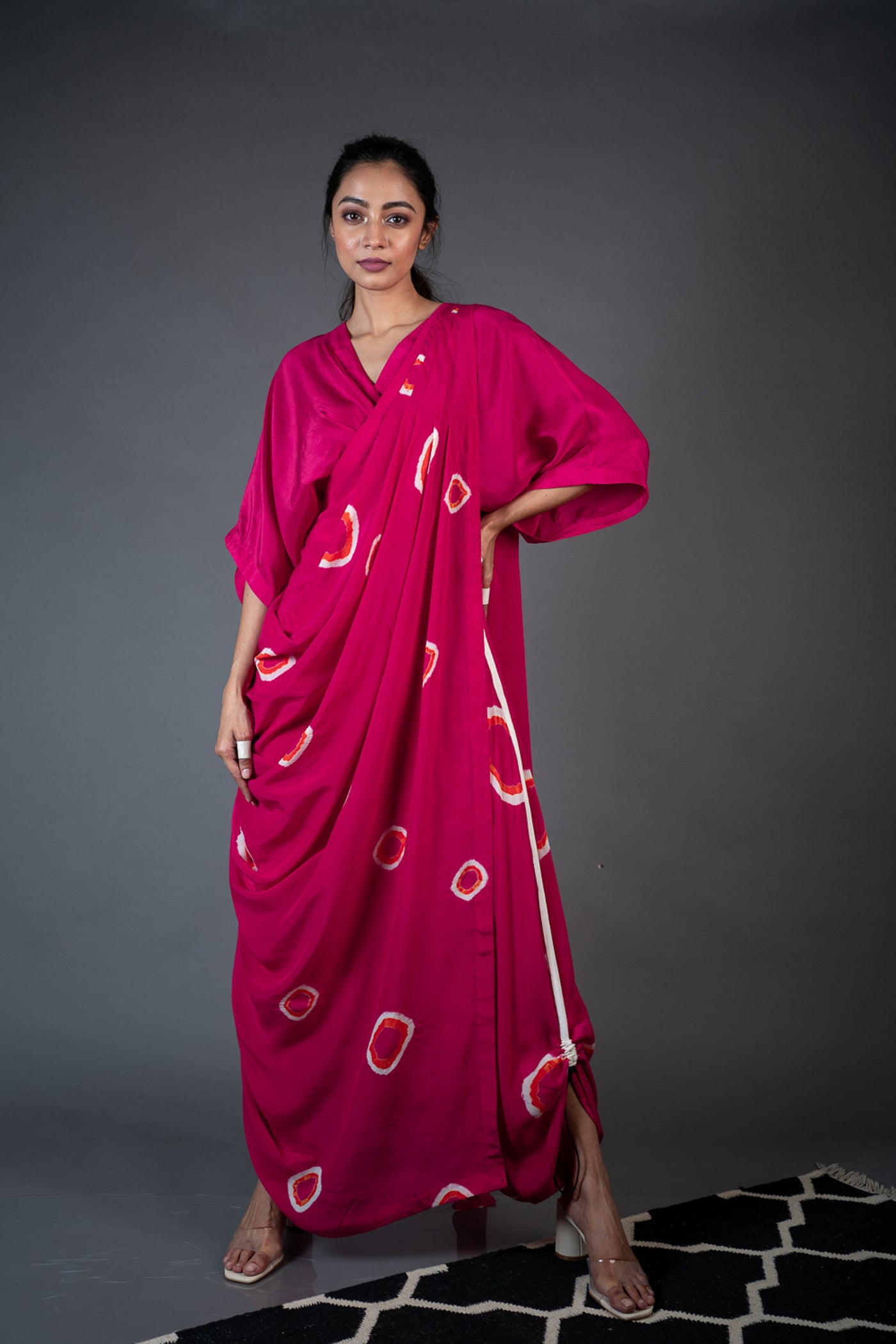 Nupur Kanoi Dhoti Sari With Kaftan Top Rani, Orange and Off-white Online Shopping Melange Singapore Indian Designer Wear