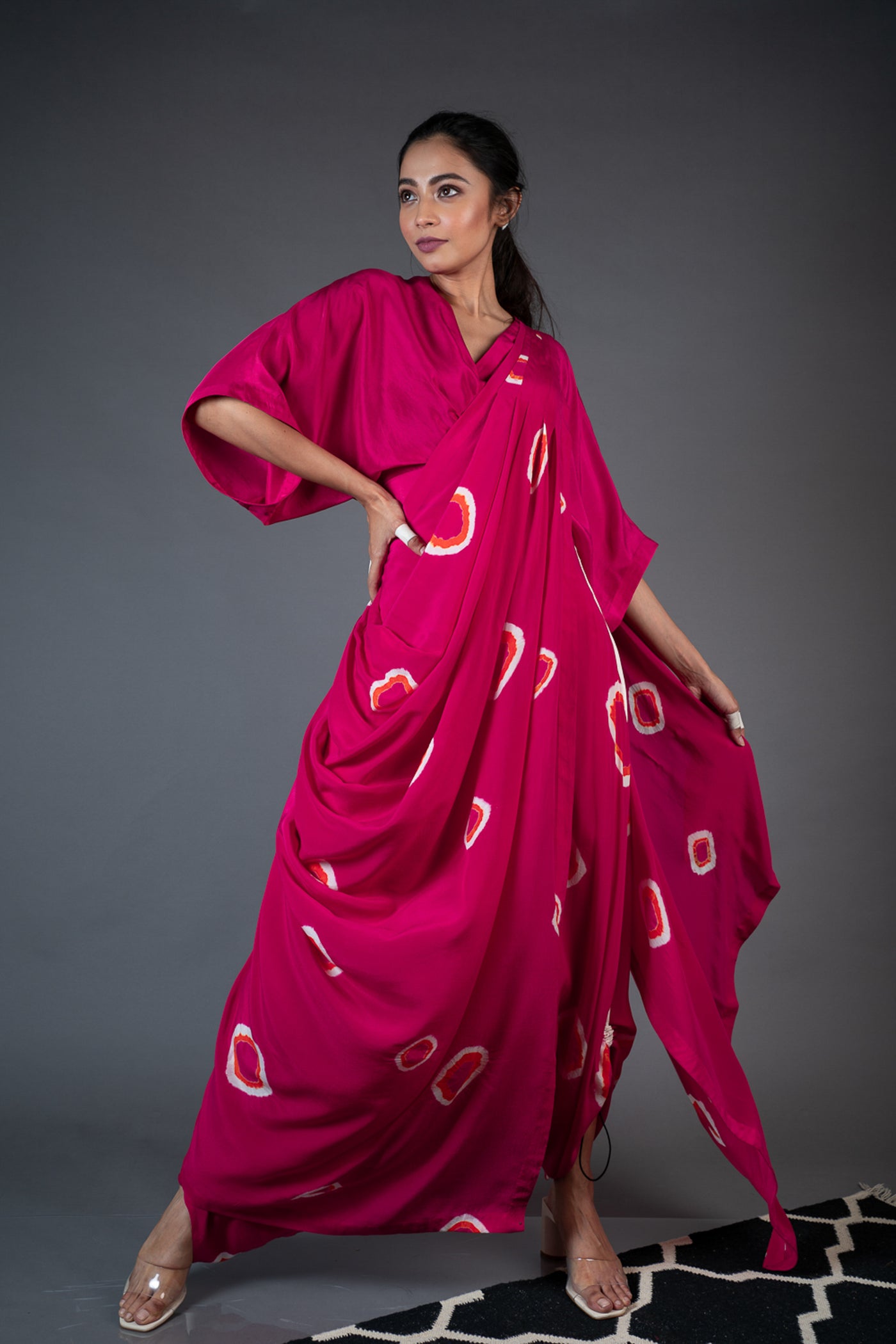 Nupur Kanoi Dhoti Sari With Kaftan Top Rani, Orange and Off-white Online Shopping Melange Singapore Indian Designer Wear