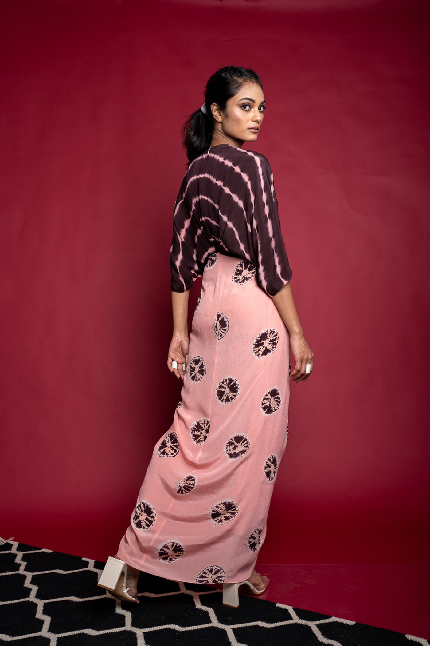Nupur Kanoi Gather KK Dress Old-rose and Brown Online Shopping Melange Singapore Indian Designer Wear