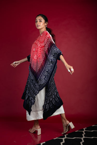 Nupur Kanoi Half Crushed Kurta With Lungi Set Red, Blue and Off-white Online Shopping Melange Singapore Indian Designer Wear