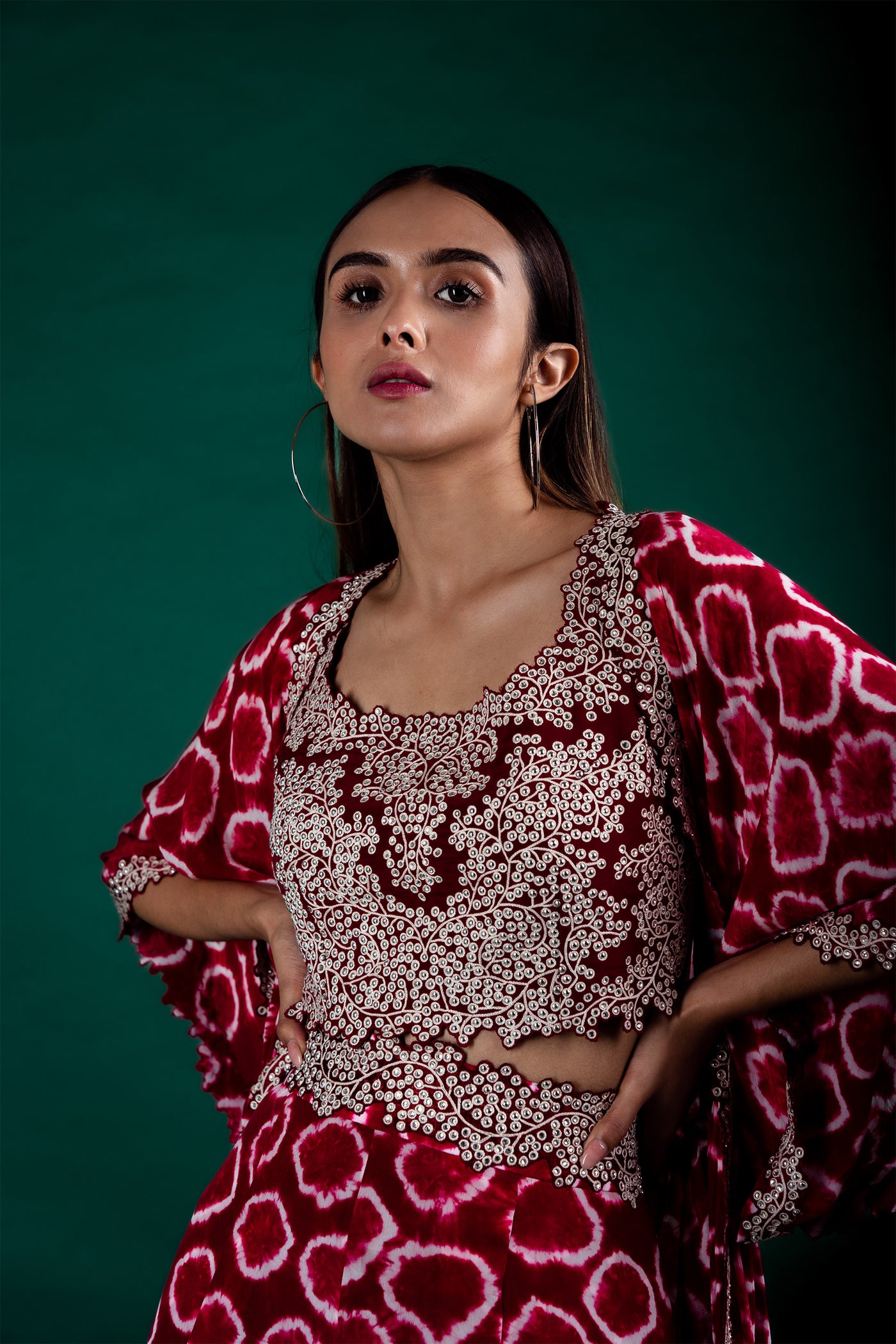 Nupur Kanoi Jacket With Blouse & A-line Pants Set burgundy and off white festive fusion indian designer wear online shopping melange singapore