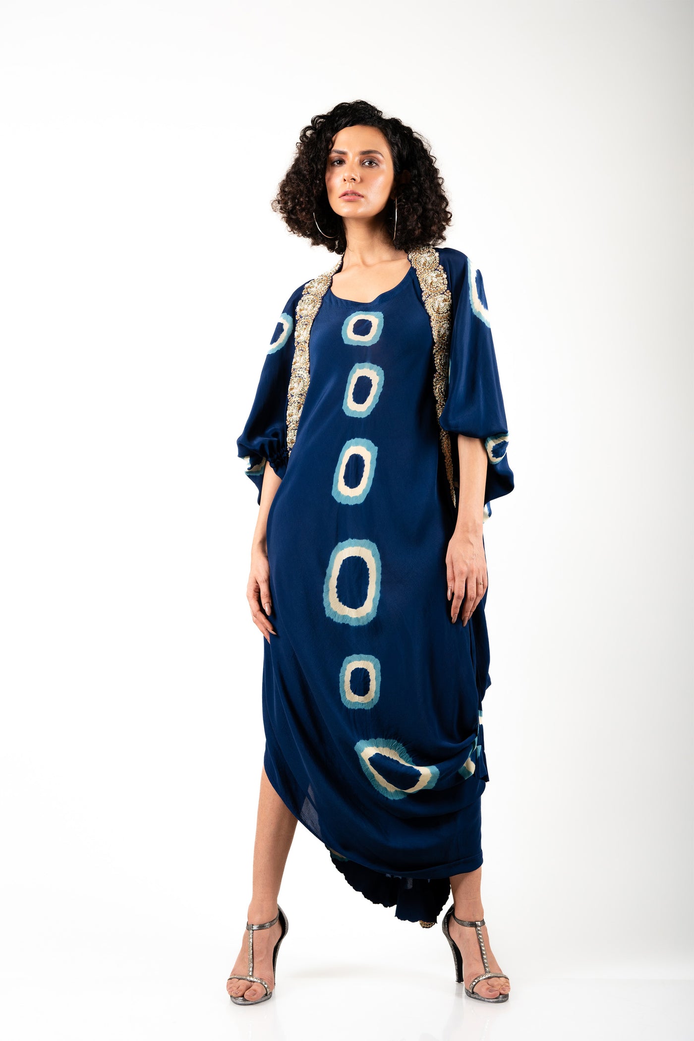 Nupur Kanoi Jacket With Dress Set blue off white festive fusion indian designer wear online shopping melange singapore