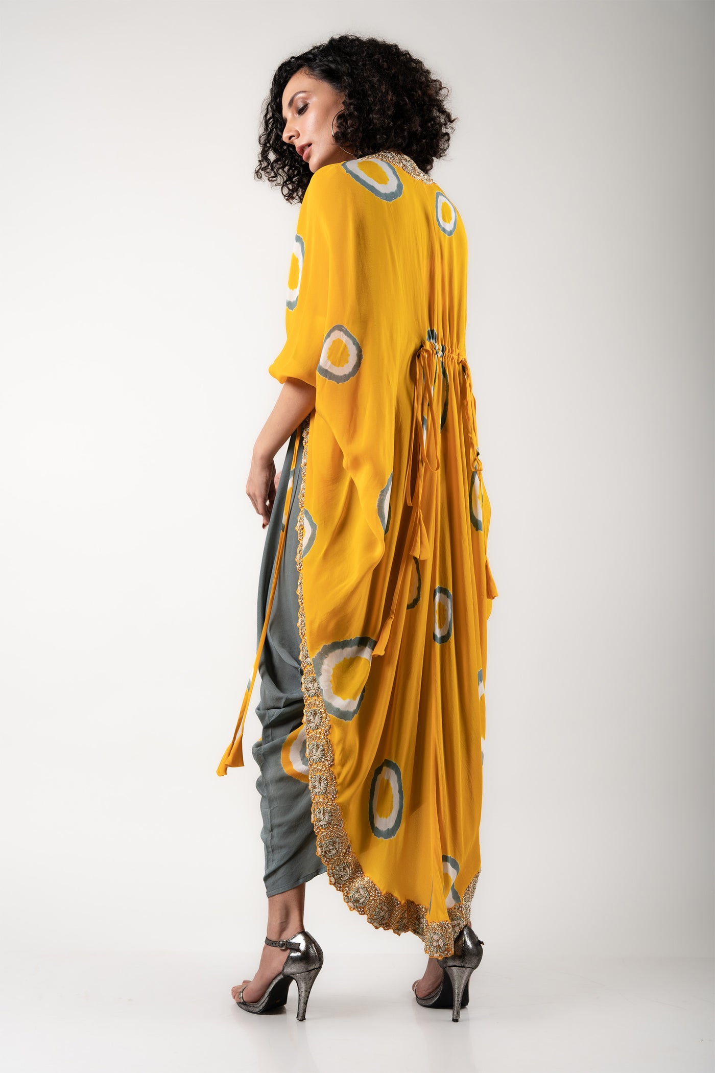 Nupur Kanoi Jacket With Dress Set mustard and grey festive fusion indian designer wear online shopping melange singapore