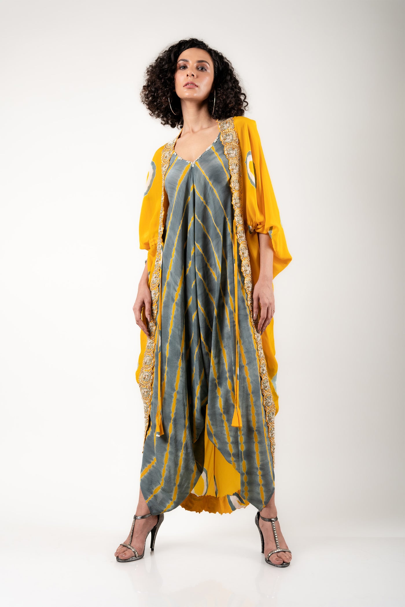 Nupur Kanoi Jacket With Jumpsuit Set mustard and grey festive fusion indian designer wear online shopping melange singapore