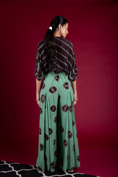Nupur Kanoi Kaftan Box Pleated Jumpsuit Sage-Green and Brown Online Shopping Melange Singapore Indian Designer Wear