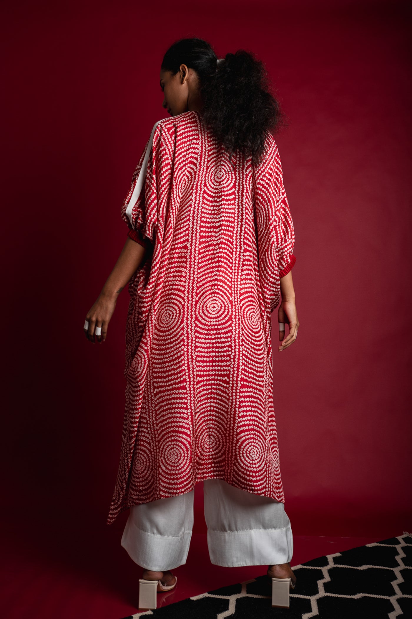 Nupur Kanoi Kaftan Kurta With Straight Pants Red and Off-white Online Shopping Melange Singapore Indian Designer Wear