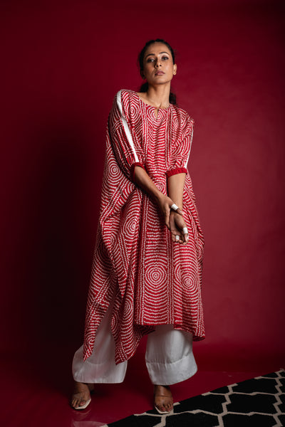 Nupur Kanoi Kaftan Kurta With Straight Pants Red and Off-white Online Shopping Melange Singapore Indian Designer Wear