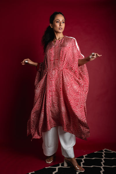 Nupur Kanoi Kaftan Kurta With Straight Pants Red and Off-white Online Shopping Melange Singapore Indian Designer Wear