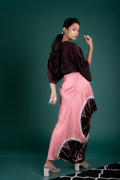 Nupur Kanoi Kaftan Top With Gather Cowl Skirt Set Brown and Old-rose Online Shopping Melange Singapore Indian Designer Wear