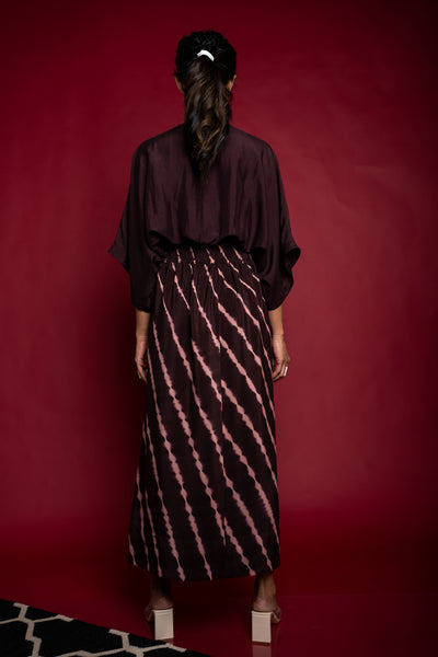 Nupur Kanoi Kaftan Top With Lungi Set Brown and Old-rose Online Shopping Melange Singapore Indian Designer Wear