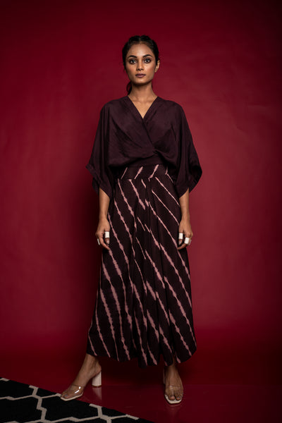 Nupur Kanoi Kaftan Top With Lungi Set Brown and Old-rose Online Shopping Melange Singapore Indian Designer Wear