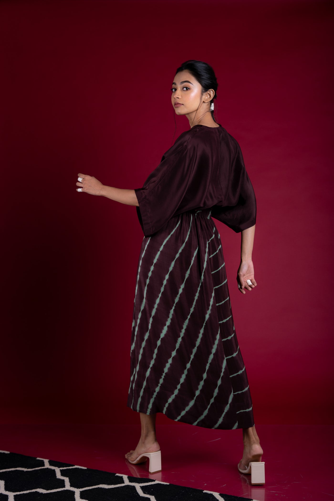 Nupur Kanoi Kaftan Top With Lungi Set Brown and Sage Green Online Shopping Melange Singapore Indian Designer Wear