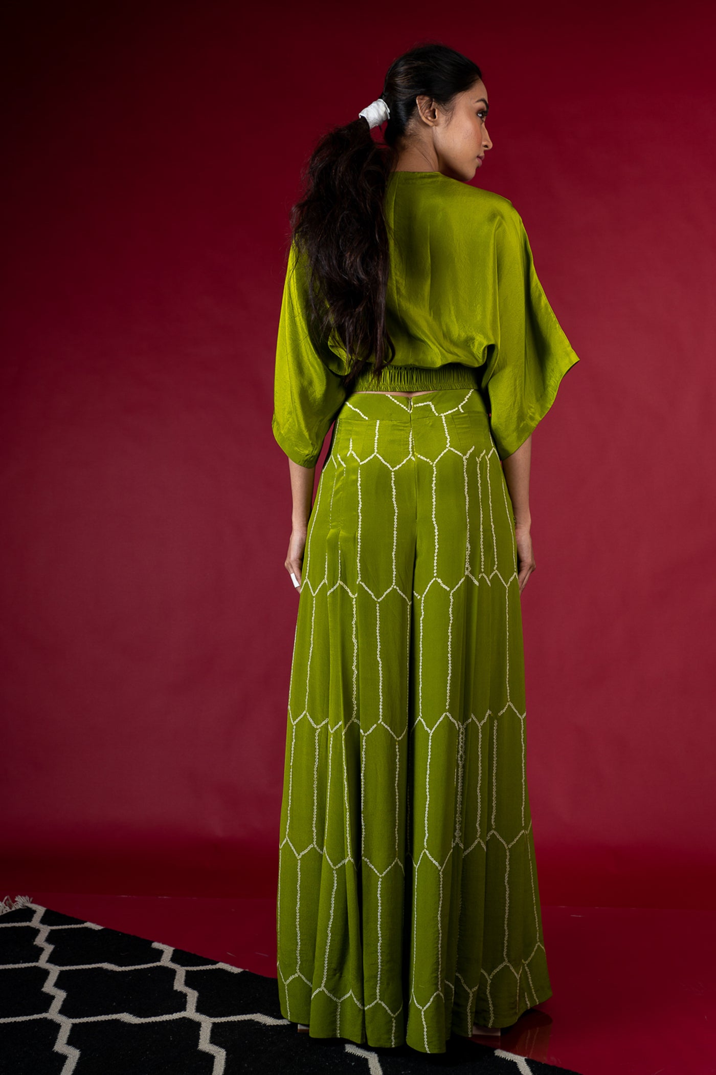 Nupur Kanoi Kaftan Top With Pleated Pants Set Pista Green Online Shopping Melange Singapore Indian Designer Wear