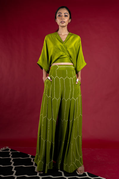 Nupur Kanoi Kaftan Top With Pleated Pants Set Pista Green Online Shopping Melange Singapore Indian Designer Wear