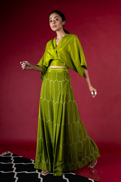 Nupur Kanoi Kaftan Top With Pleated Pants Set Pista Green Online Shopping Melange Singapore Indian Designer Wear