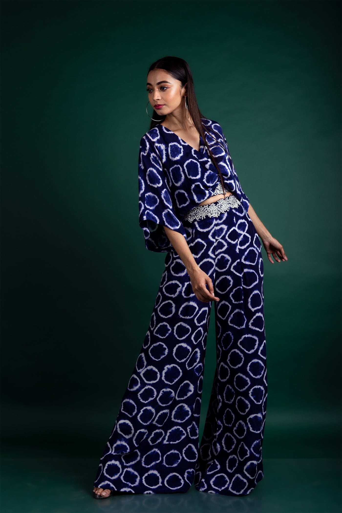 Nupur Kanoi Kaftan Top & A-line Pants Set blue off white festive fusion indian designer wear online shopping melange singapore