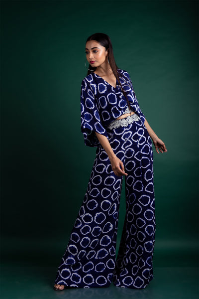 Nupur Kanoi Kaftan Top & A-line Pants Set blue off white festive fusion indian designer wear online shopping melange singapore