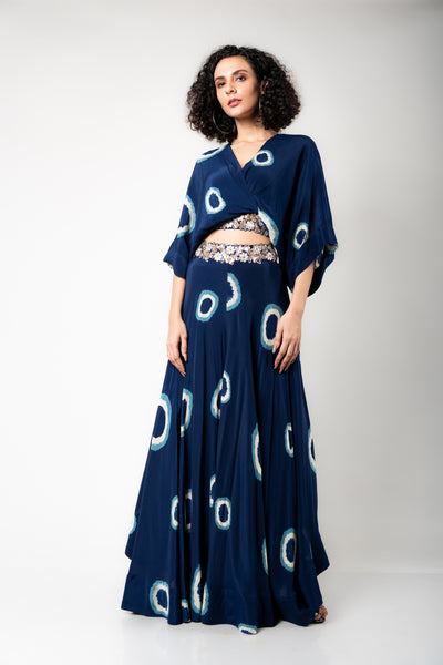 Nupur Kanoi Kaftan Top & Circular Pants Set blue off white festive fusion indian designer wear online shopping melange singapore